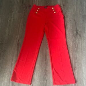Red High-Waisted Pants with Gold Buttons